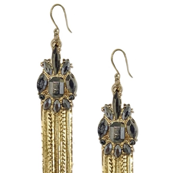 VINTAGE• Antique Gold Pyrite Crystal Tassel Earrings - Picture 2 of 4
